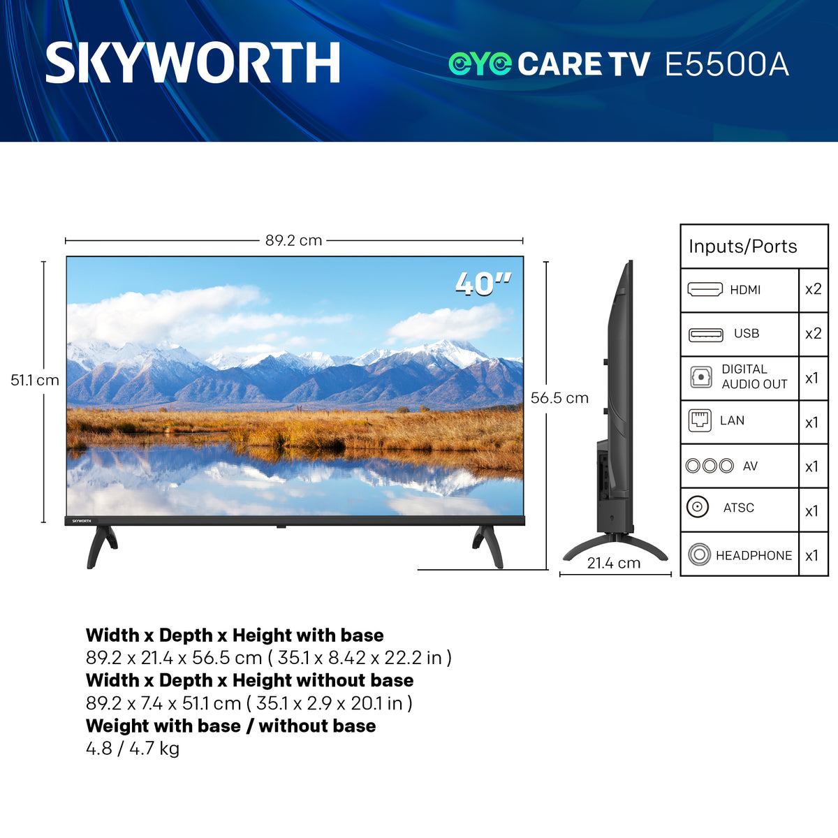 テレビ SKYWORTH E2 Series 40″ FHD 1080p LED TV 40E2 – Skyworth USA