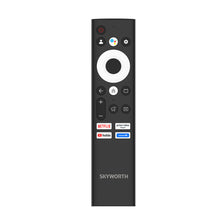 Load image into Gallery viewer, Skyworth UE7600 Series Google TV Remote Control features a simplistic design for controlling Power ON/OFF, User Accounts, Google Assistant, Settings, Navigation, Volume Up/Down and Mute, Home, Channel Guide, Source, and Hot keys for Netflix, YouTube, Prime Video and a custom assigned key.
